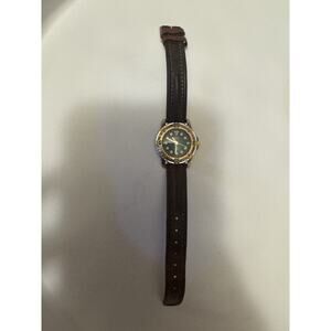 Vintage Timex Indiglo Watch Women Green Dial Date Leather Band Needs Battery